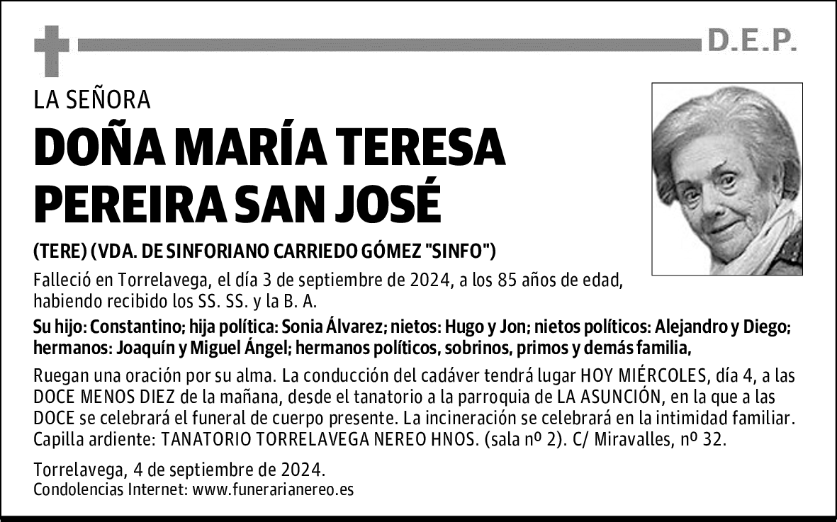 DOÑA MARÍA TERESA PEREIRA SAN JOSÉ