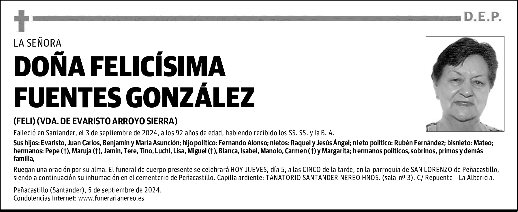 DOÑA FELICÍSIMA FUENTES GONZÁLEZ