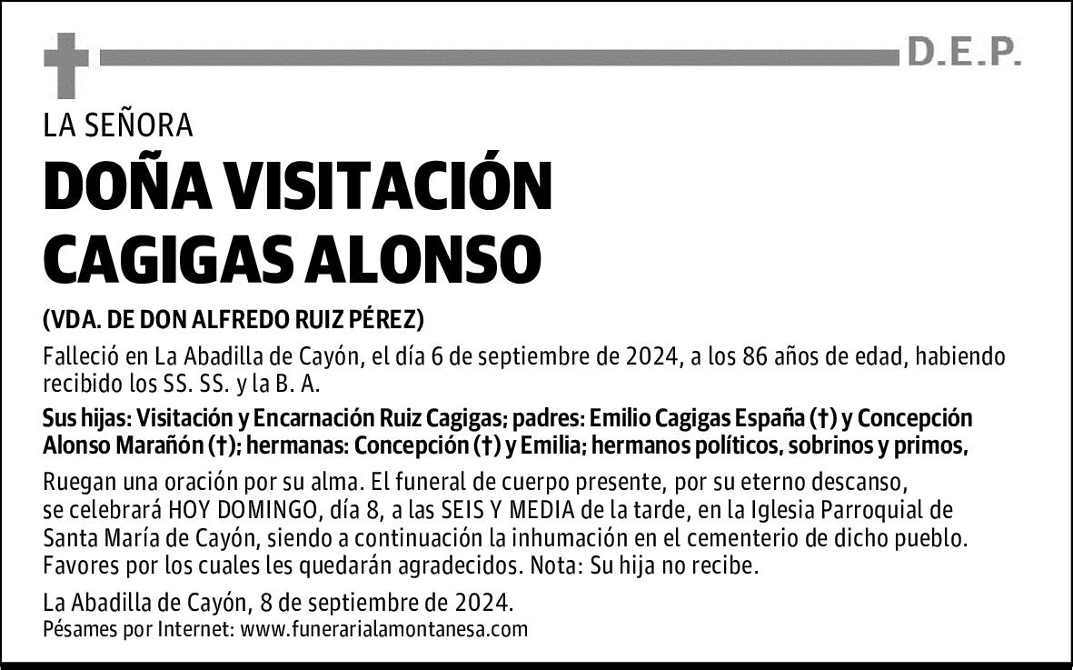 DOÑA VISITACIÓN CAGIGAS ALONSO