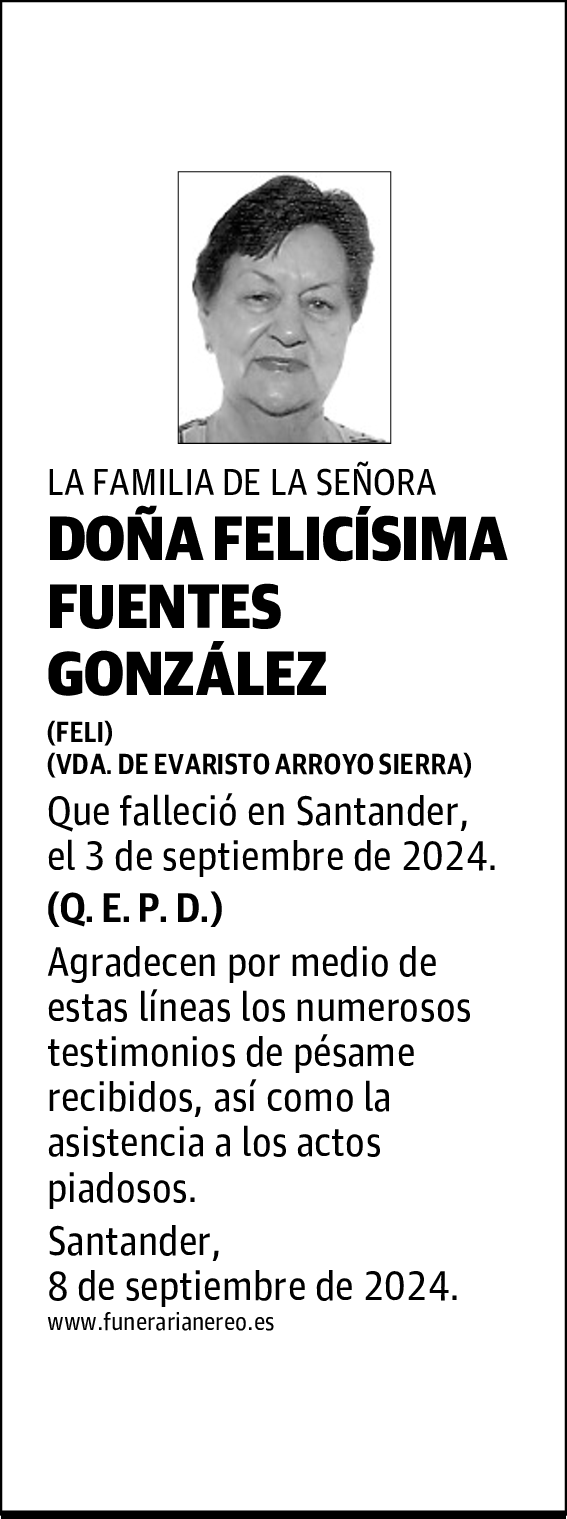 DOÑA FELICÍSIMA FUENTES GONZÁLEZ