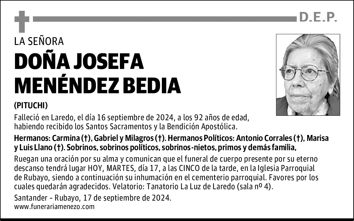 DOÑA JOSEFA MENÉNDEZ BEDIA