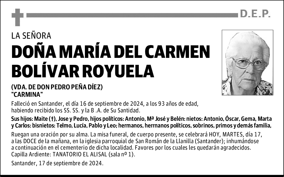 DOÑA MARÍA DEL CARMEN BOLÍVAR