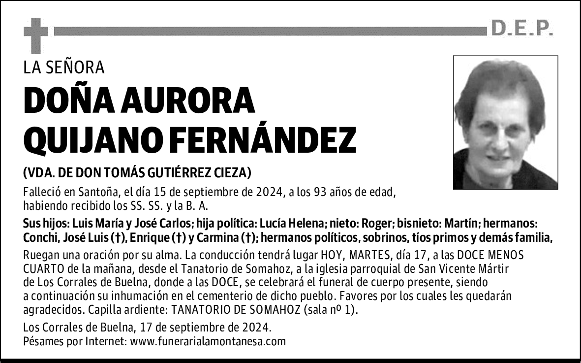 DOÑA AURORA QUIJANO FERNÁNDEZ