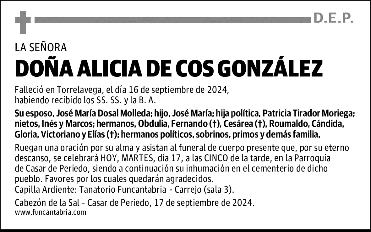 DOÑA ALICIA DE COS GONZÁLEZ