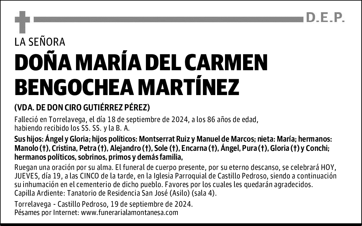 DOÑA MARÍA DEL CARMEN BENGOCHEA MARTÍNEZ