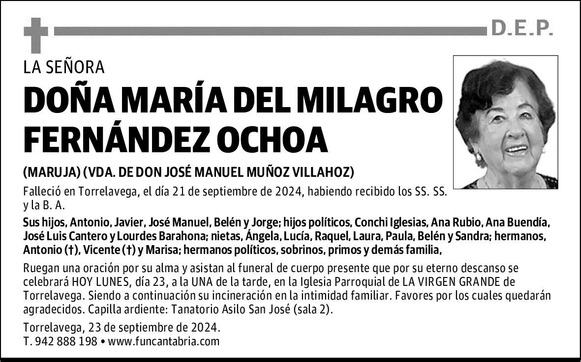DOÑA MARÍA DEL MILAGRO FERNÁNDEZ OCHOA