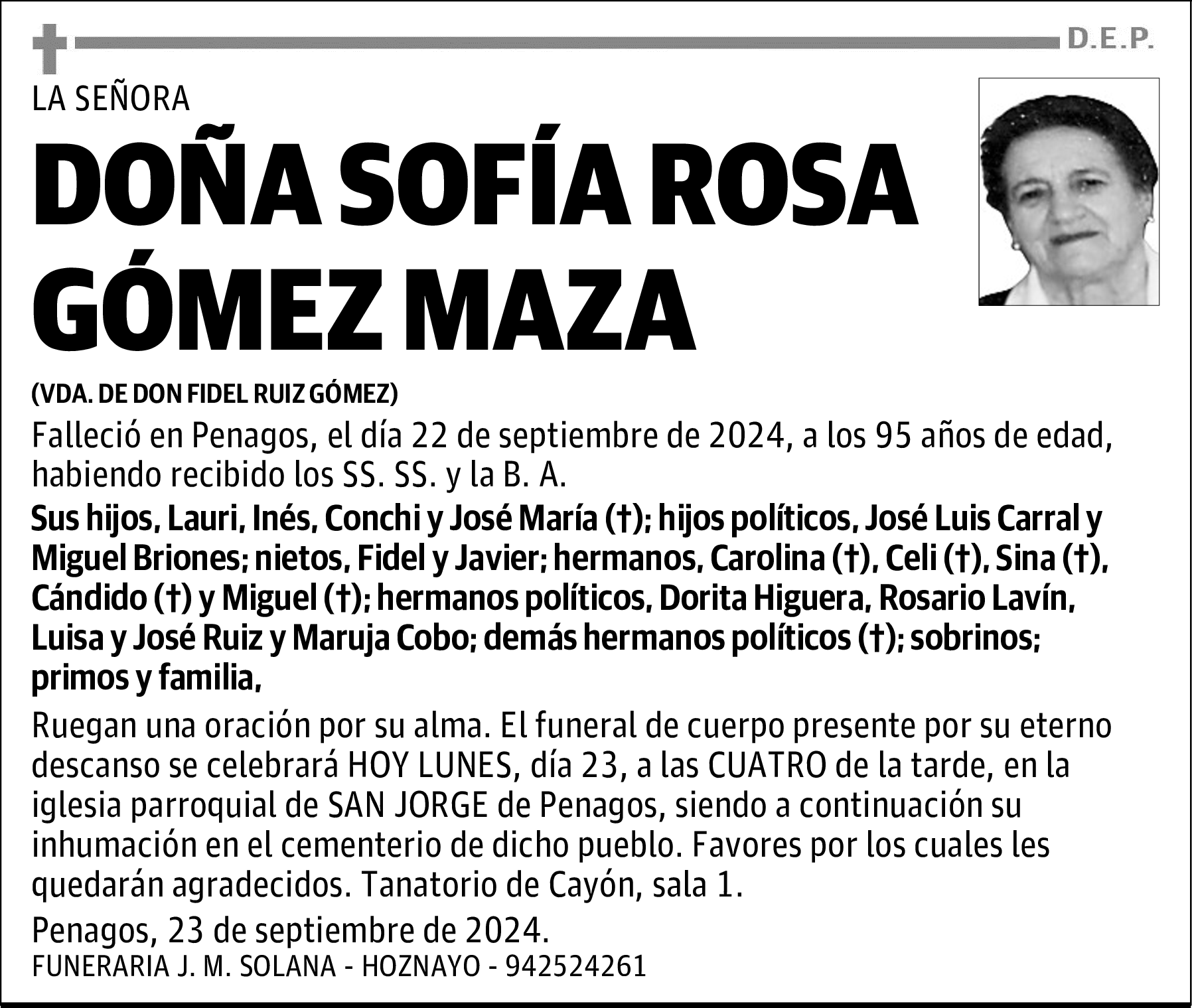 DOÑA SOFÍA ROSA GÓMEZ MAZA