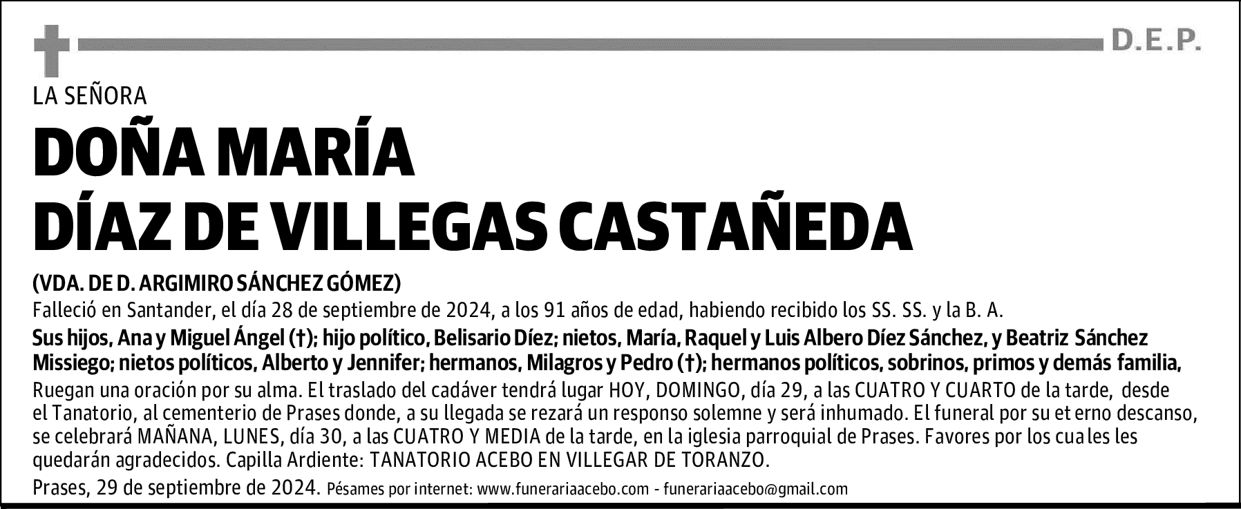 DOÑA MARÍA DÍAZ DE VILLEGAS CASTAÑEDA