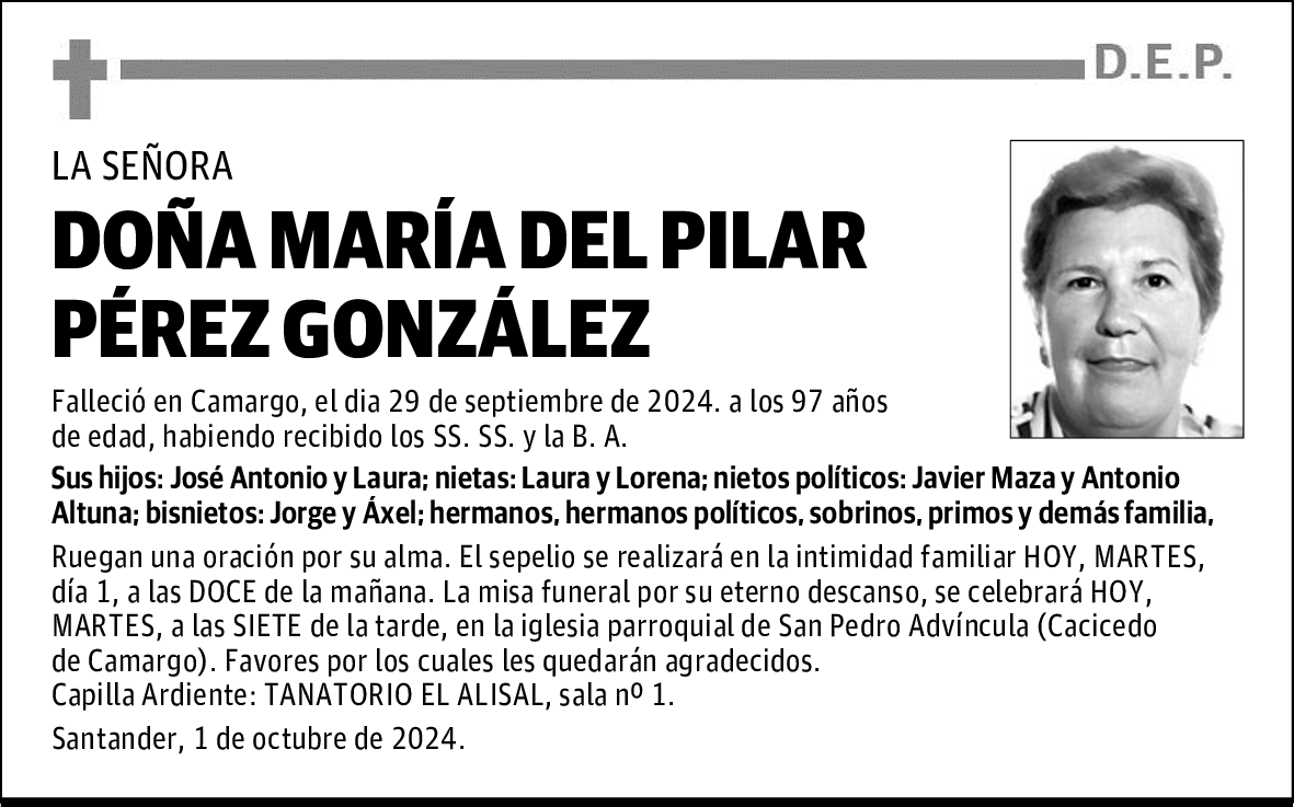 DOÑA MARÍA DEL PILAR PÉREZ GONZÁLEZ