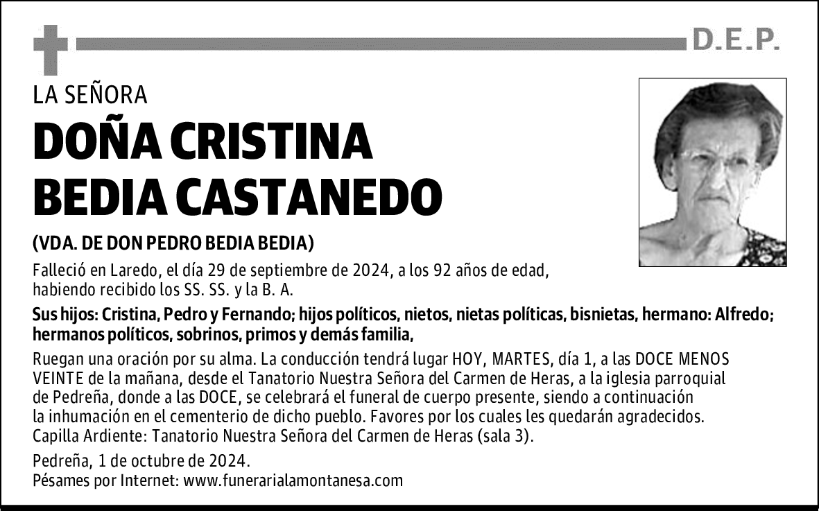 DOÑA CRISTINA BEDIA CASTANEDO