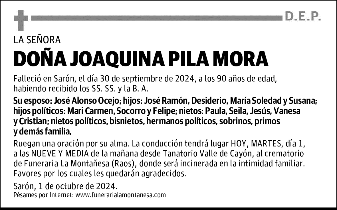 DOÑA JOAQUINA PILA MORA