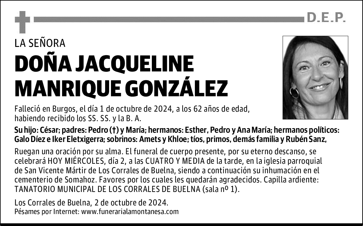 DOÑA JACQUELINE MANRIQUE GONZÁLEZ