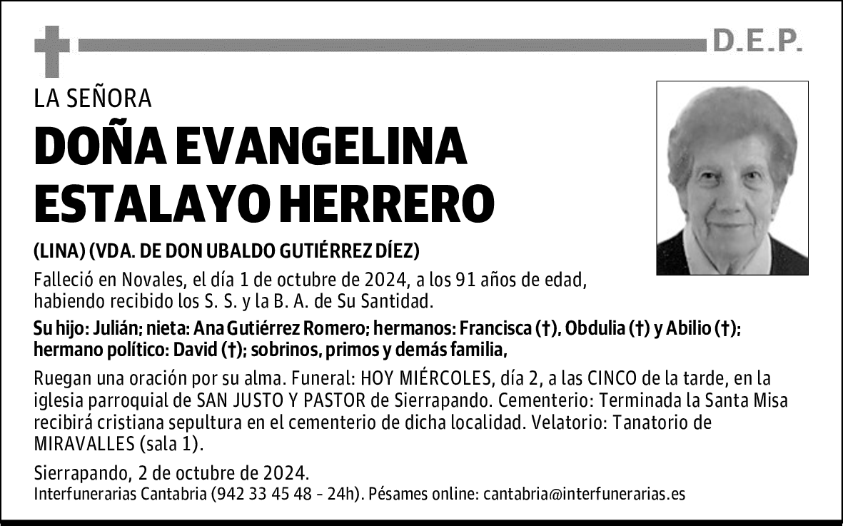 DOÑA EVANGELINA ESTALAYO HERRERO