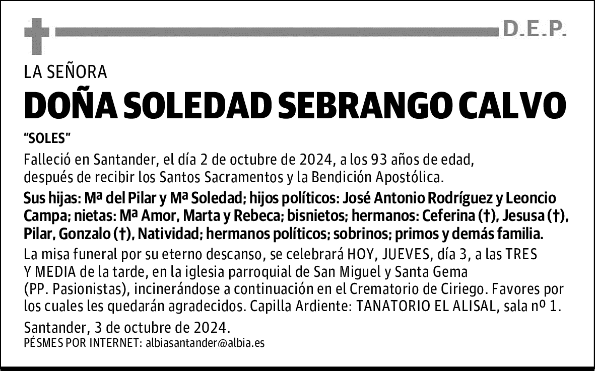 DOÑA SOLEDAD SEBRANGO CALVO