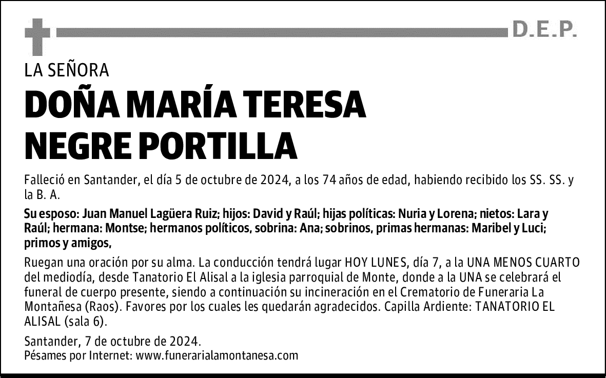 DOÑA MARÍA TERESA NEGRE PORTILLA