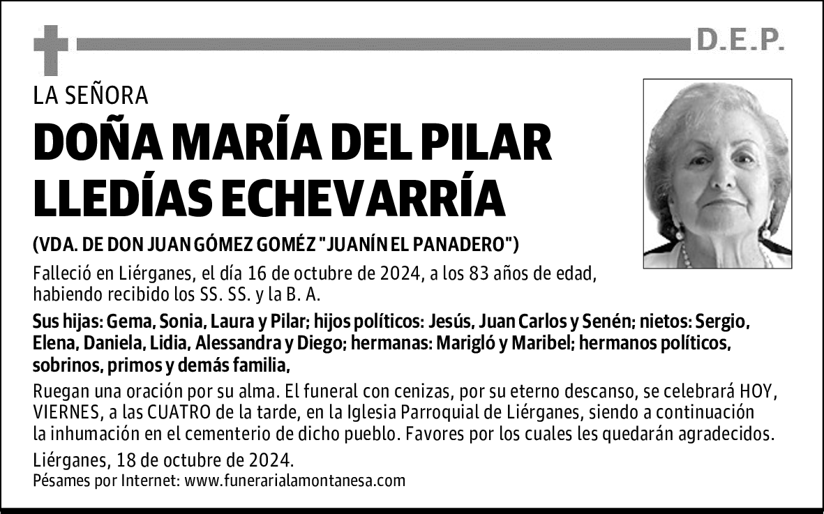 DOÑA MARÍA DEL PILAR LLEDÍAS ECHEVARRÍA