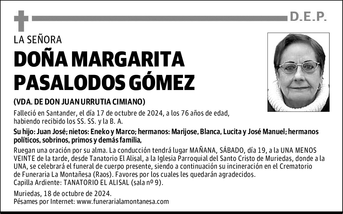 DOÑA MARGARITA PASALODOS GÓMEZ