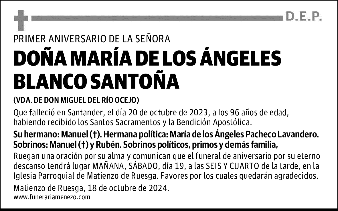 DOÑA MARÍA DE LOS ÁNGELES BLANCO SANTOÑA