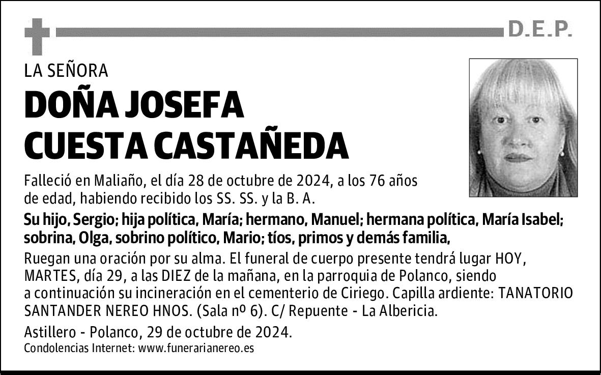 DOÑA JOSEFA CUESTA CASTAÑEDA