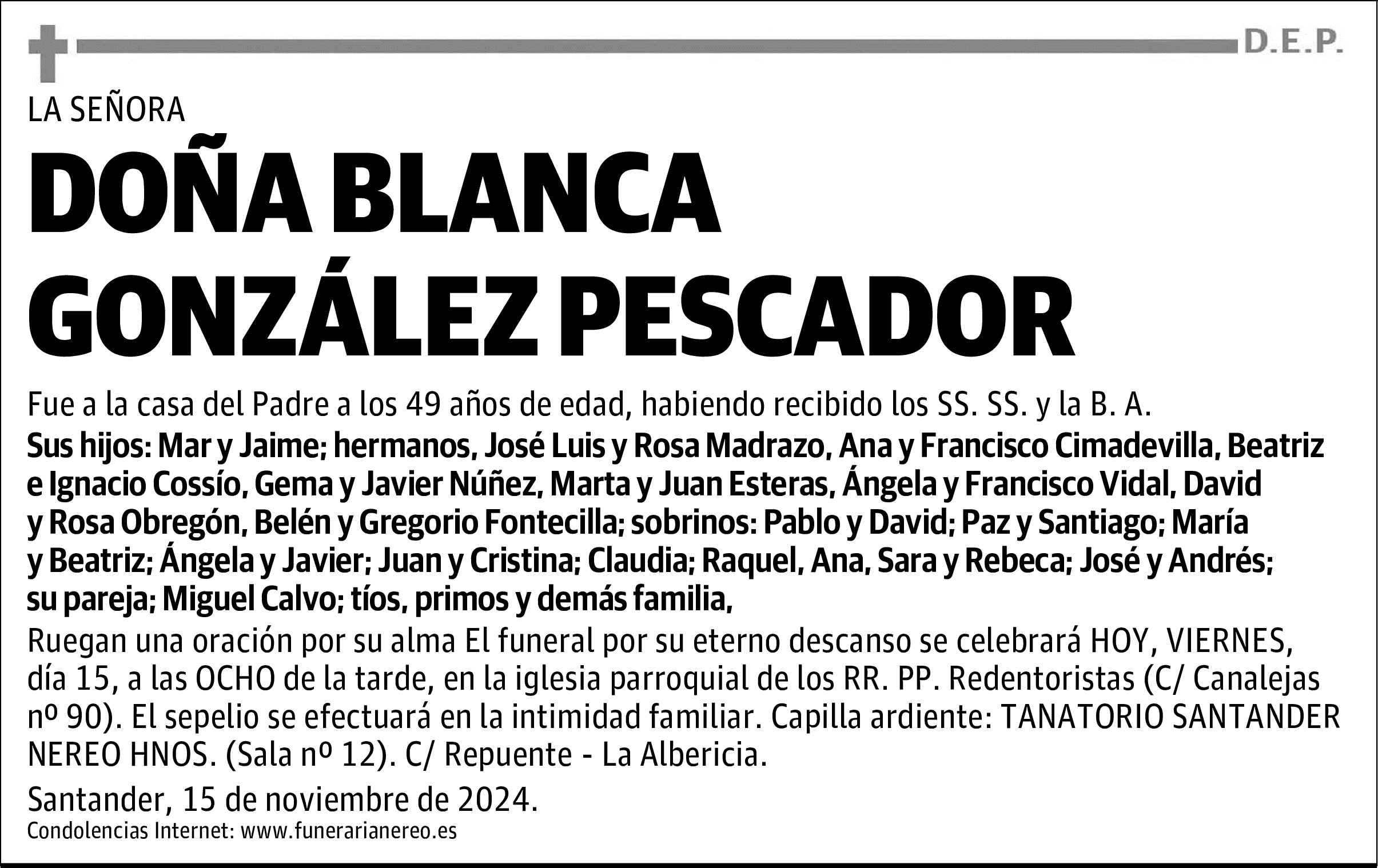 DOÑA BLANCA GONZÁLEZ PESCADOR