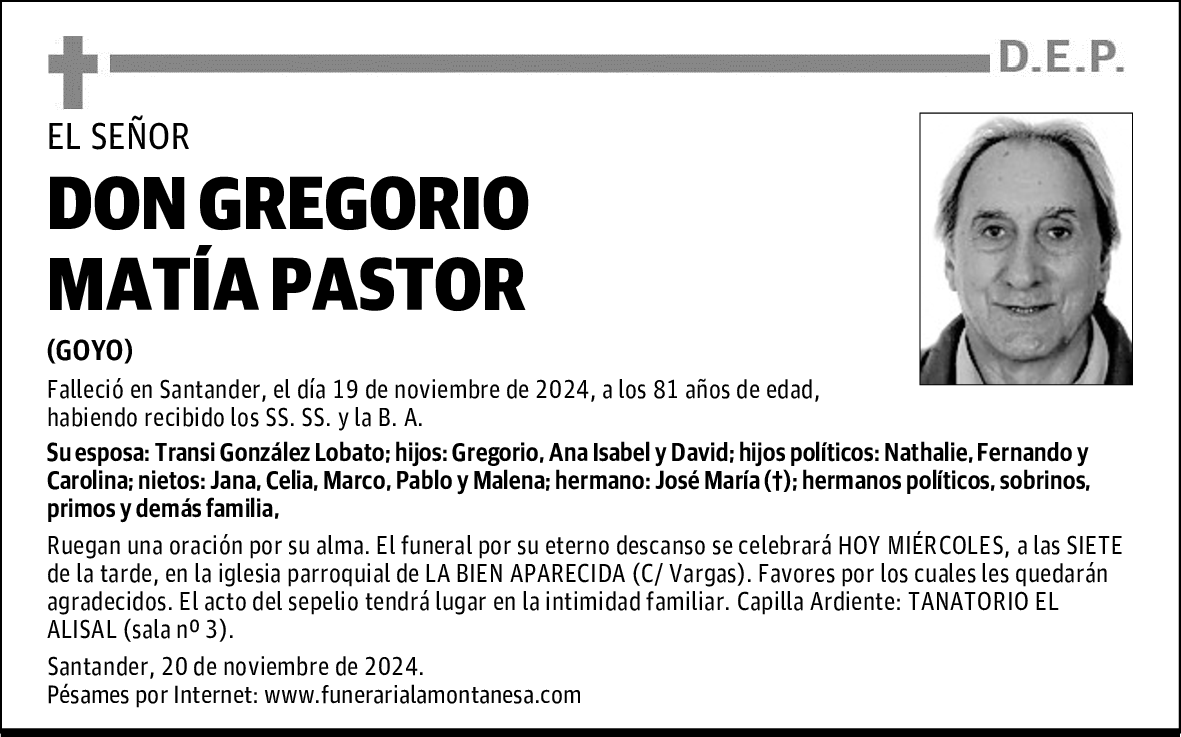DON GREGORIO MATÍA PASTOR