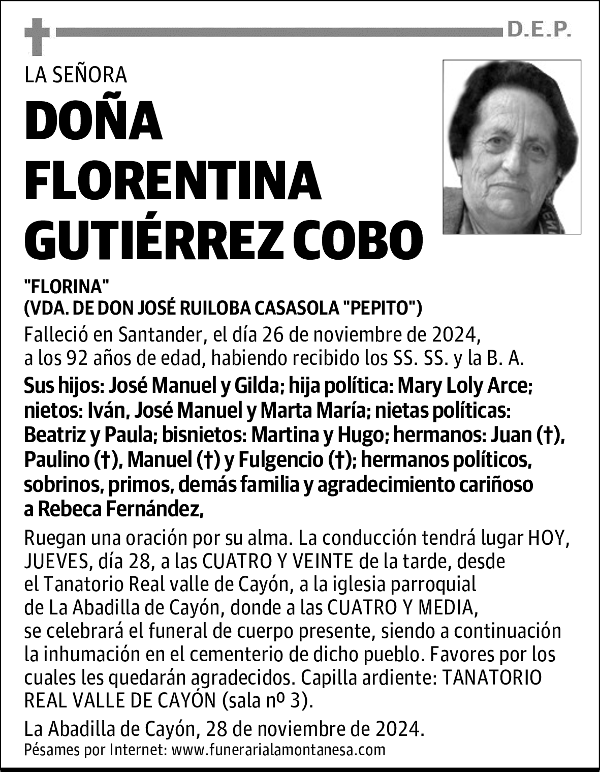 DOÑA FLORENTINA GUTIÉRREZ COBO