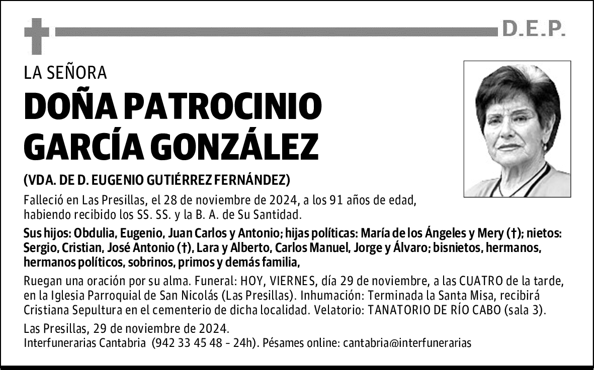 DOÑA PATROCINIO GARCÍA GONZÁLEZ