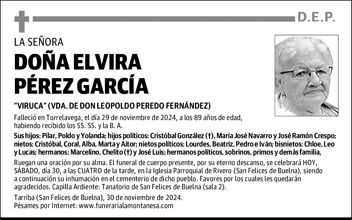 DOÑA ELVIRA PÉREZ GARCÍA