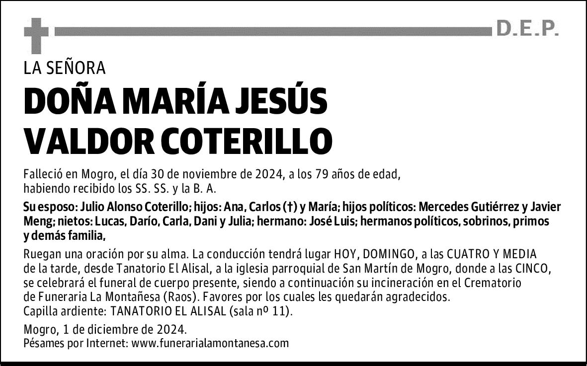 DOÑA MARÍA JESÚS VALDOR COTERILLO