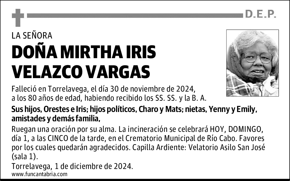 DOÑA MIRTHA IRIS VELAZCO VARGAS
