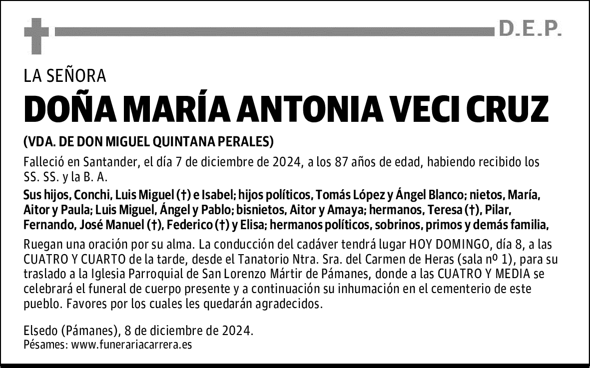 DOÑA MARÍA ANTONIA VECI CRUZ