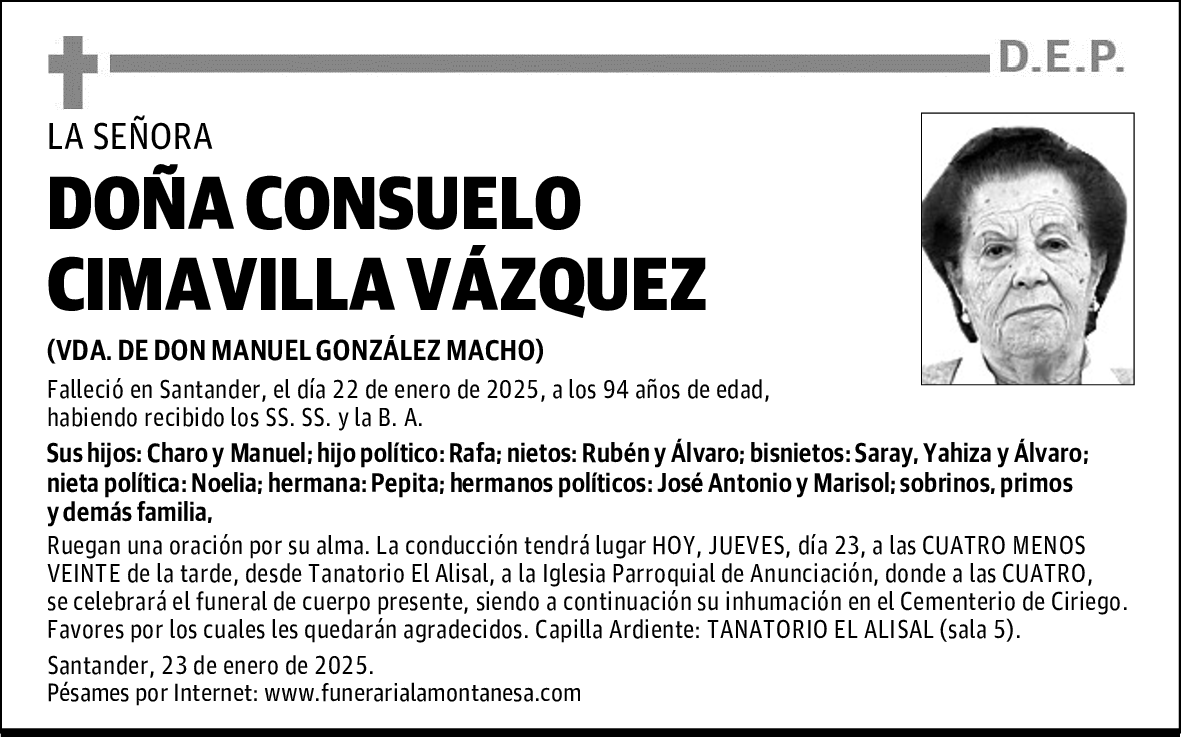 DOÑA CONSUELO CIMAVILLA VÁZQUEZ