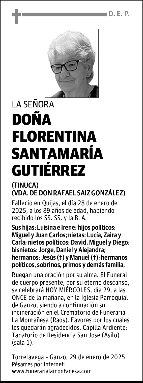 DOÑA FLORENTINA SANTAMARÍA GUTIÉRREZ