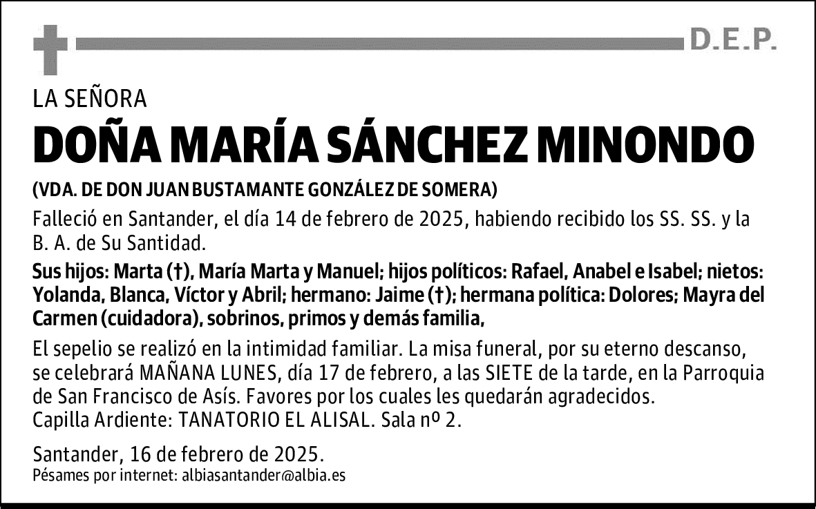 DOÑA MARÍA SÁNCHEZ MINONDO