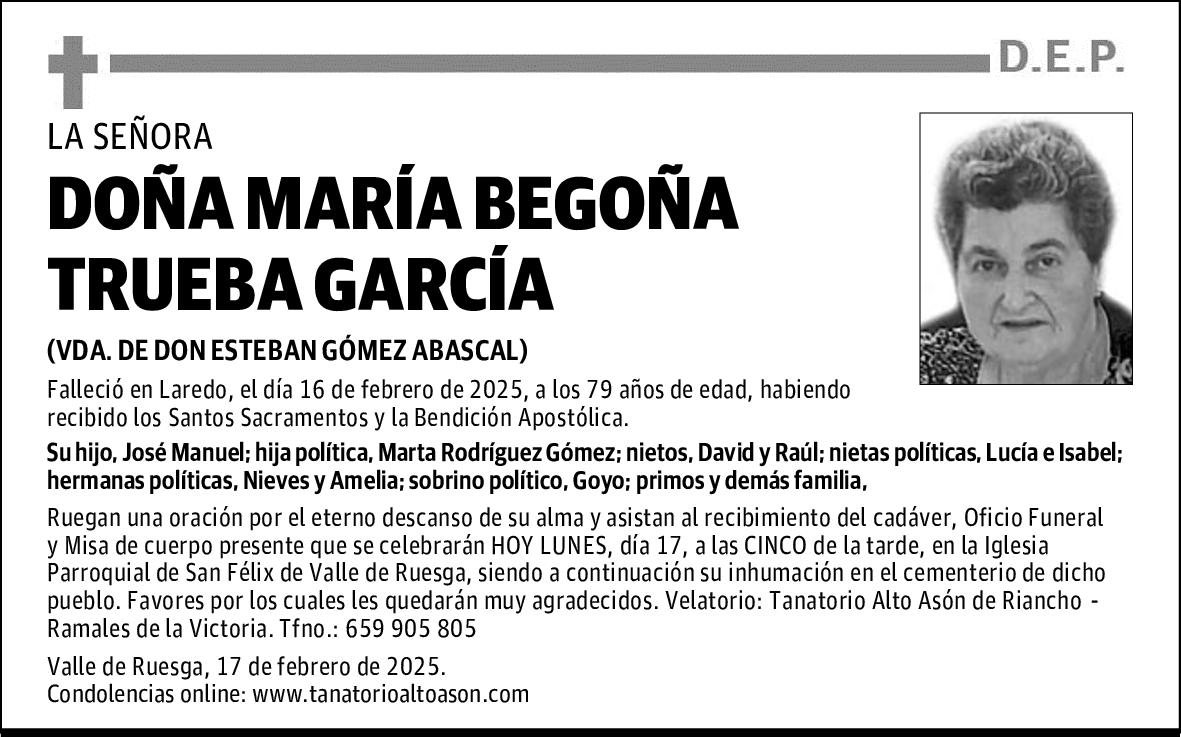 DOÑA MARÍA BEGOÑA TRUEBA GARCÍA