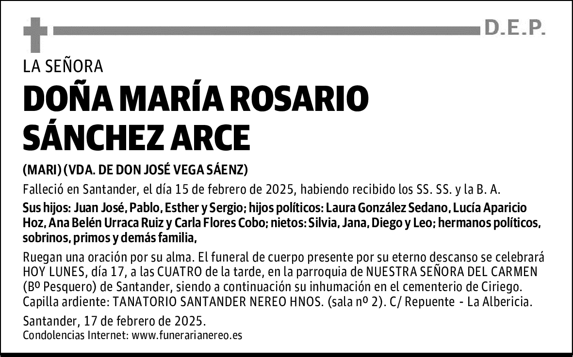 DOÑA MARÍA ROSARIO SÁNCHEZ ARCE