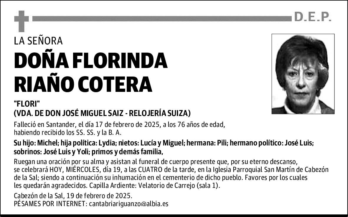 DOÑA FLORINDA RIAÑO COTERA