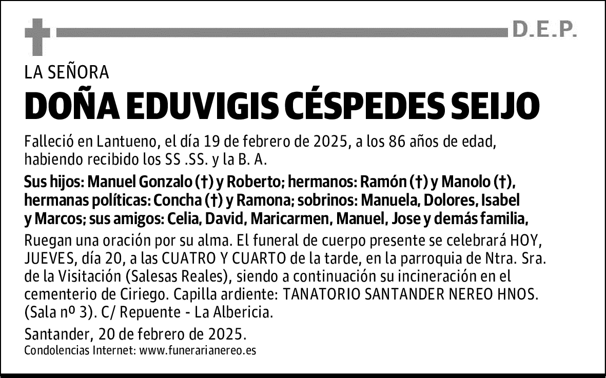 DOÑA EDUVIGIS CÉSPEDES SEIJO