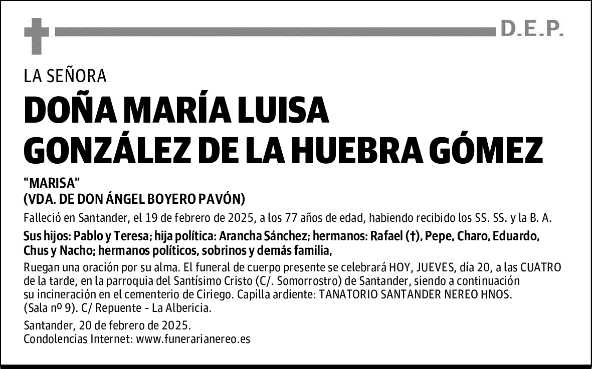 DOÑA MARÍA LUISA GONZÁLEZ DE LA HUEBRA GÓMEZ