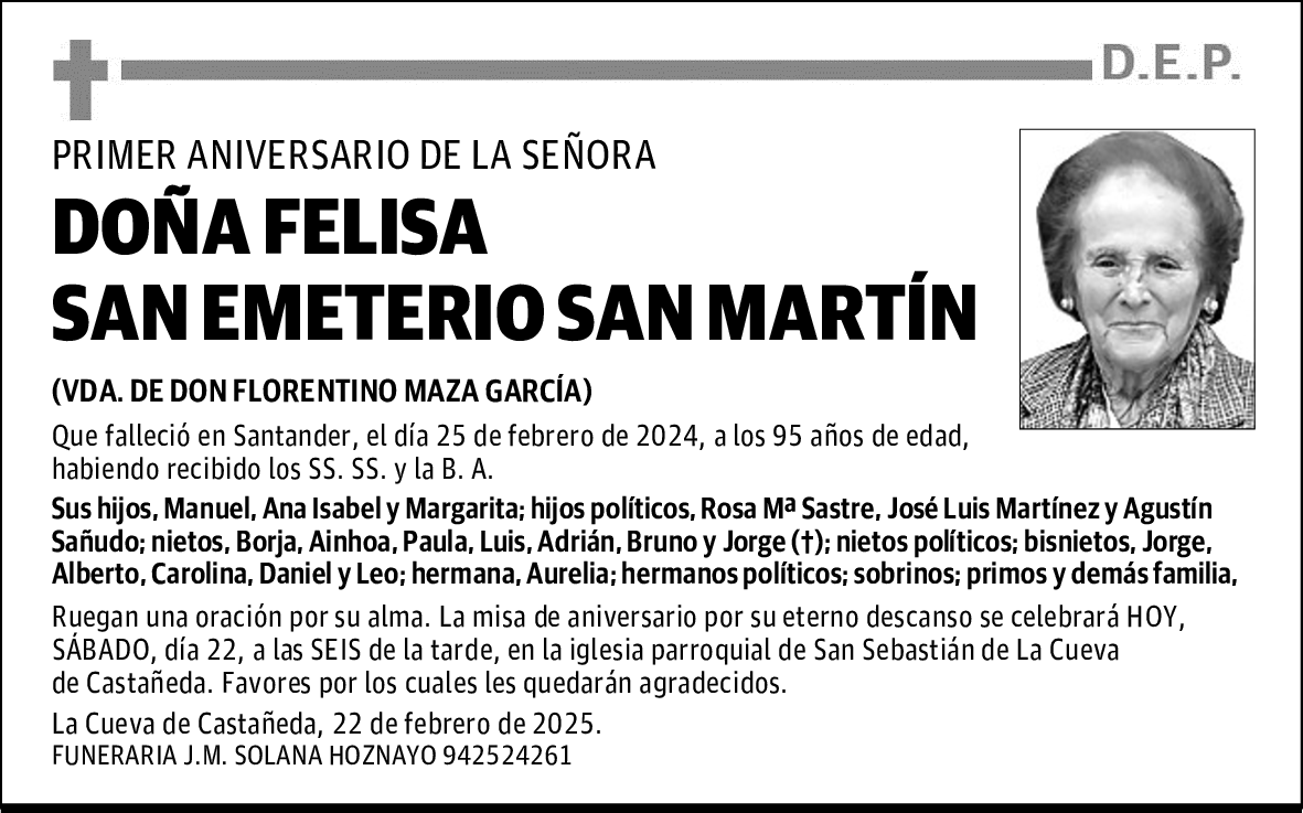 DOÑA FELISA SAN EMETERIO SAN MARTÍN