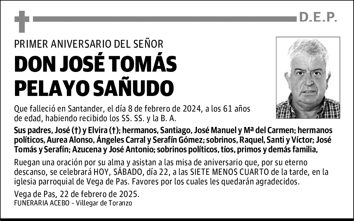 DON JOSÉ TOMÁS PELAYO SAÑUDO