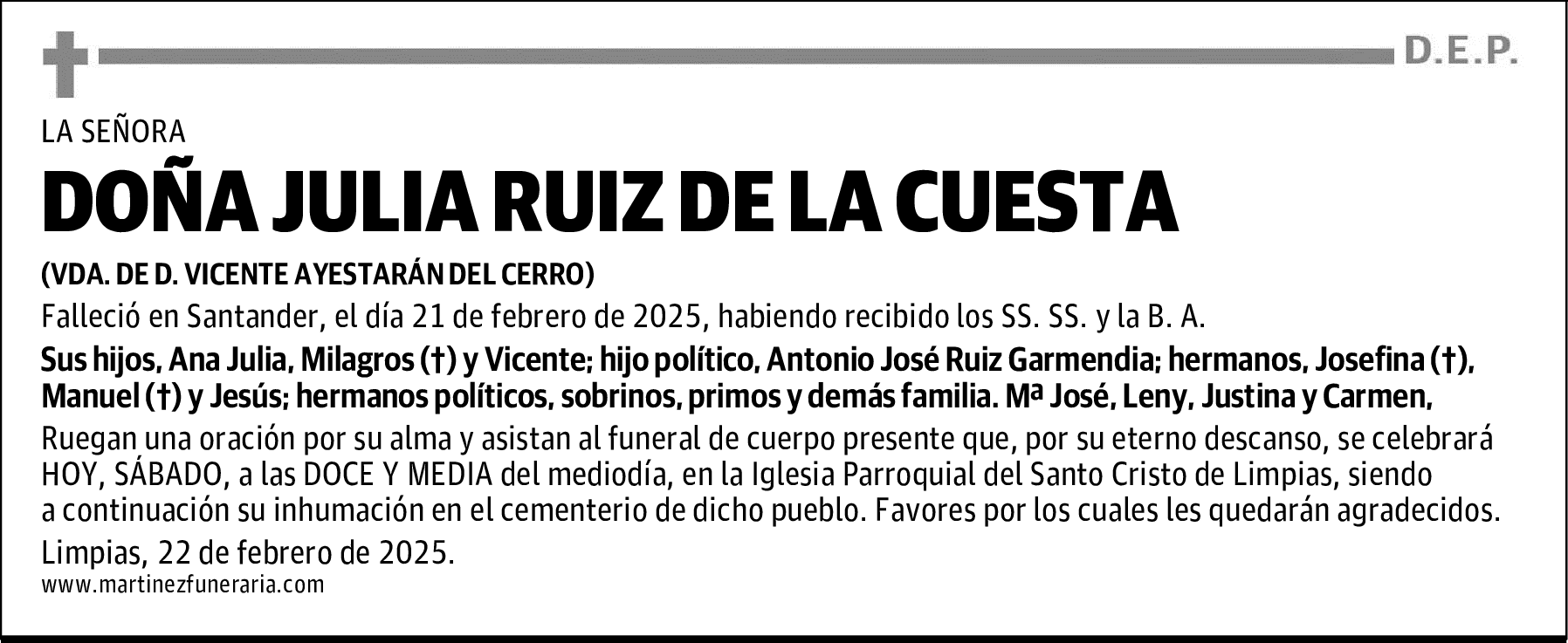 DOÑA JULIA RUIZ DE LA CUESTA