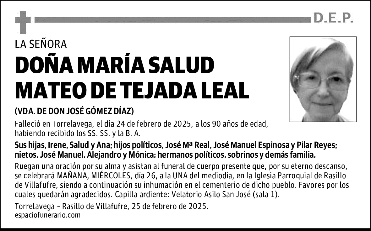 DOÑA MARÍA SALUD MATEO DE TEJADA LEAL