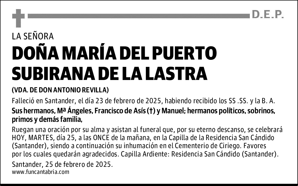 DOÑA MARÍA DEL PUERTO SUBIRANA DE LA LASTRA