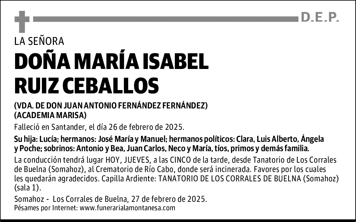 DOÑA MARÍA ISABEL RUIZ CEBALLOS