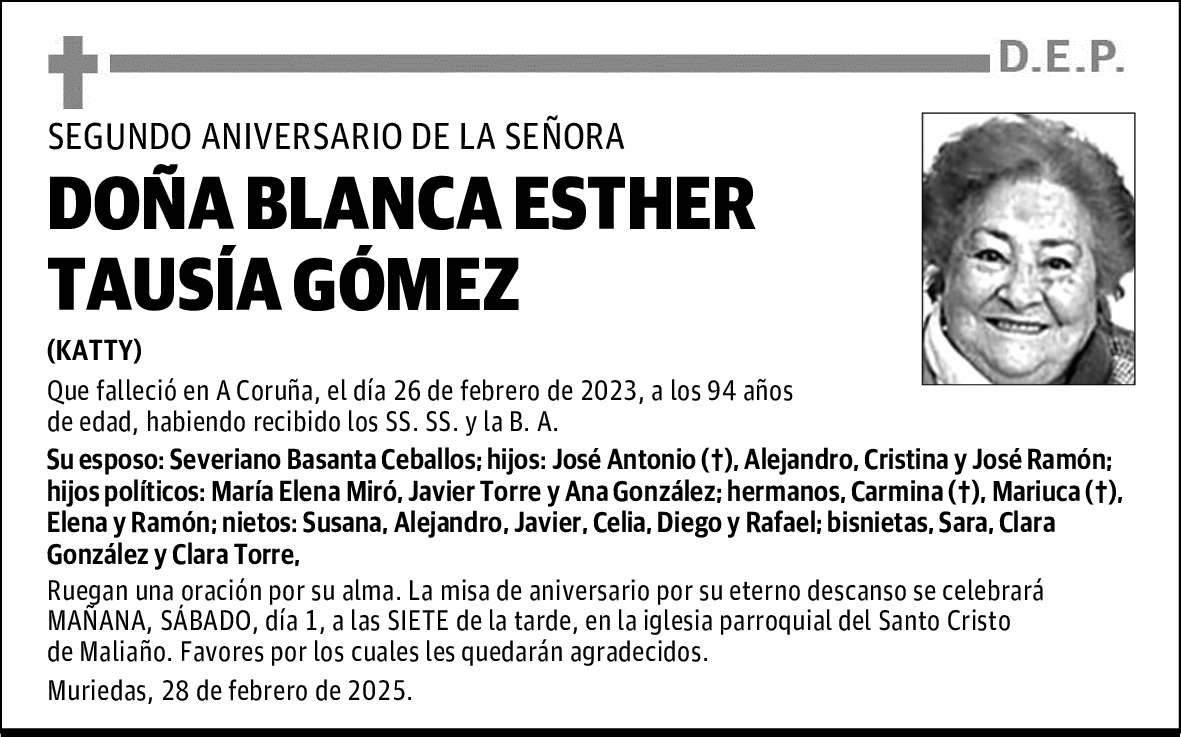 DOÑA BLANCA ESTHER TAUSÍA GÓMEZ