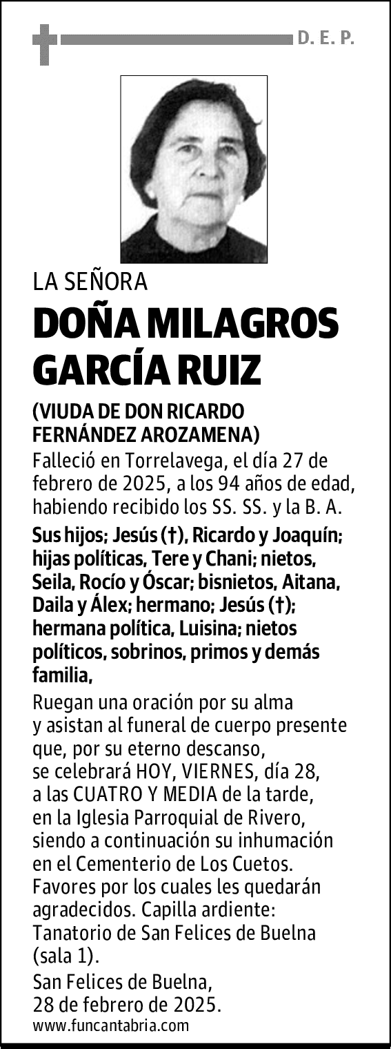 DOÑA MILAGROS GARCÍA RUIZ
