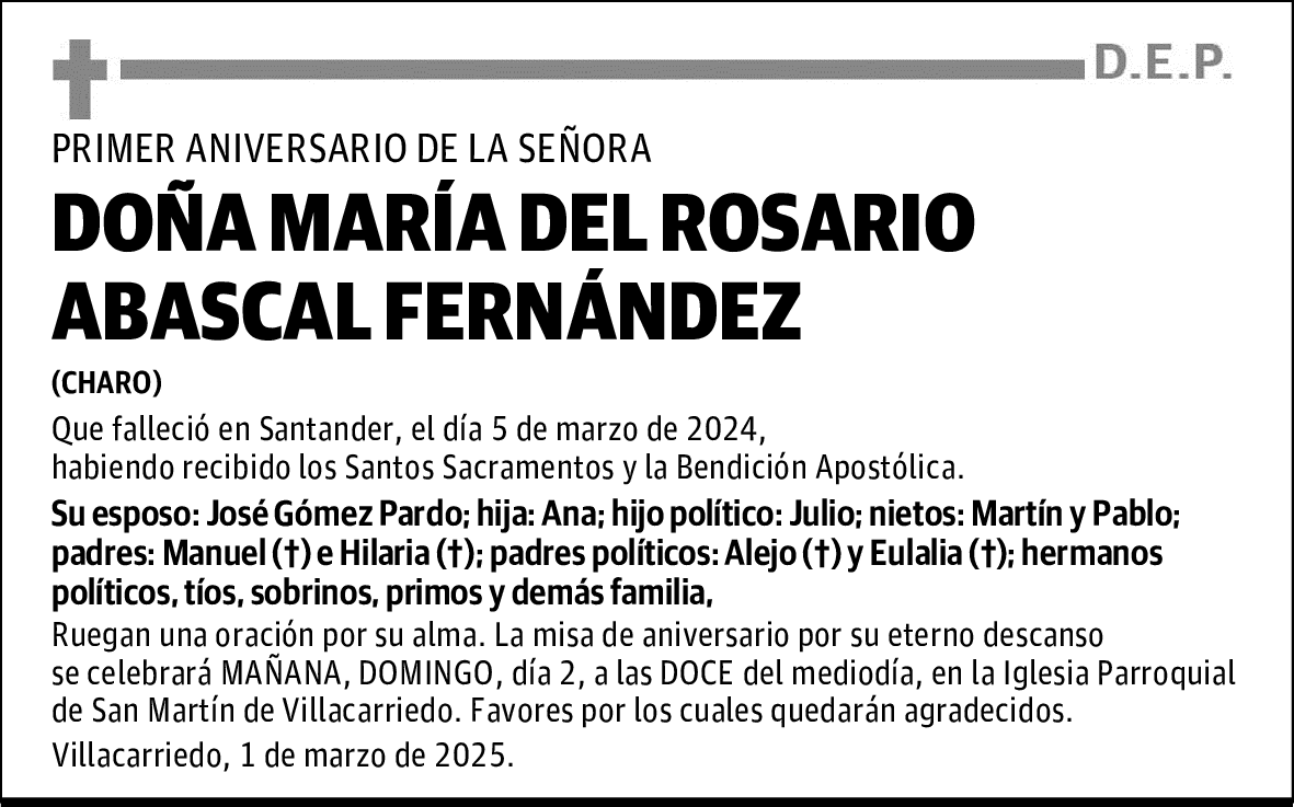 DOÑA MARÍA DEL ROSARIO ABASCAL FERNÁNDEZ
