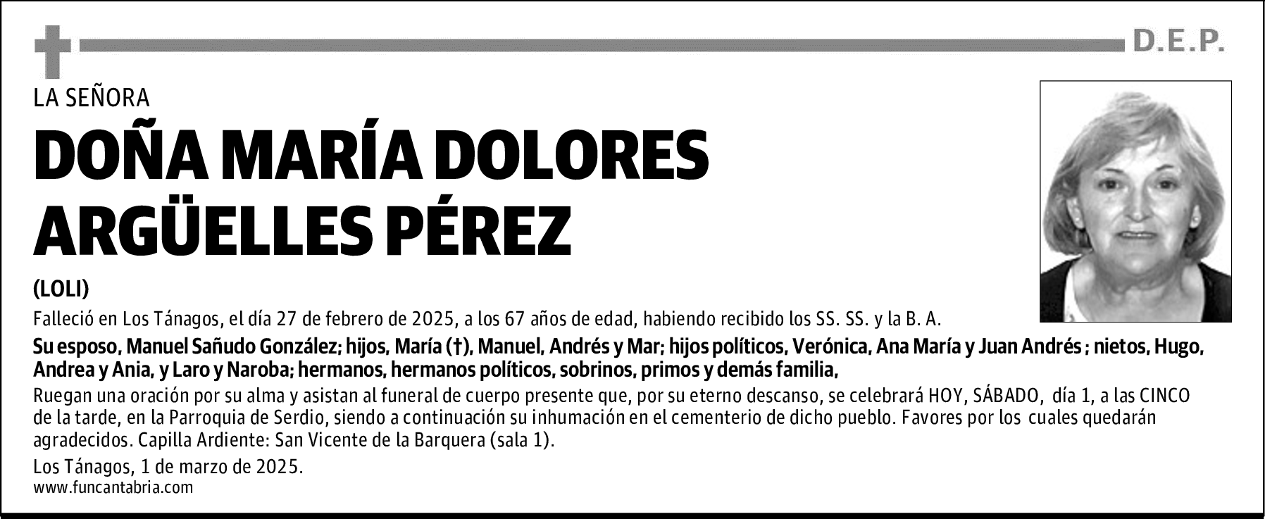 DOÑA MARÍA DOLORES ARGÜELLES PÉREZ