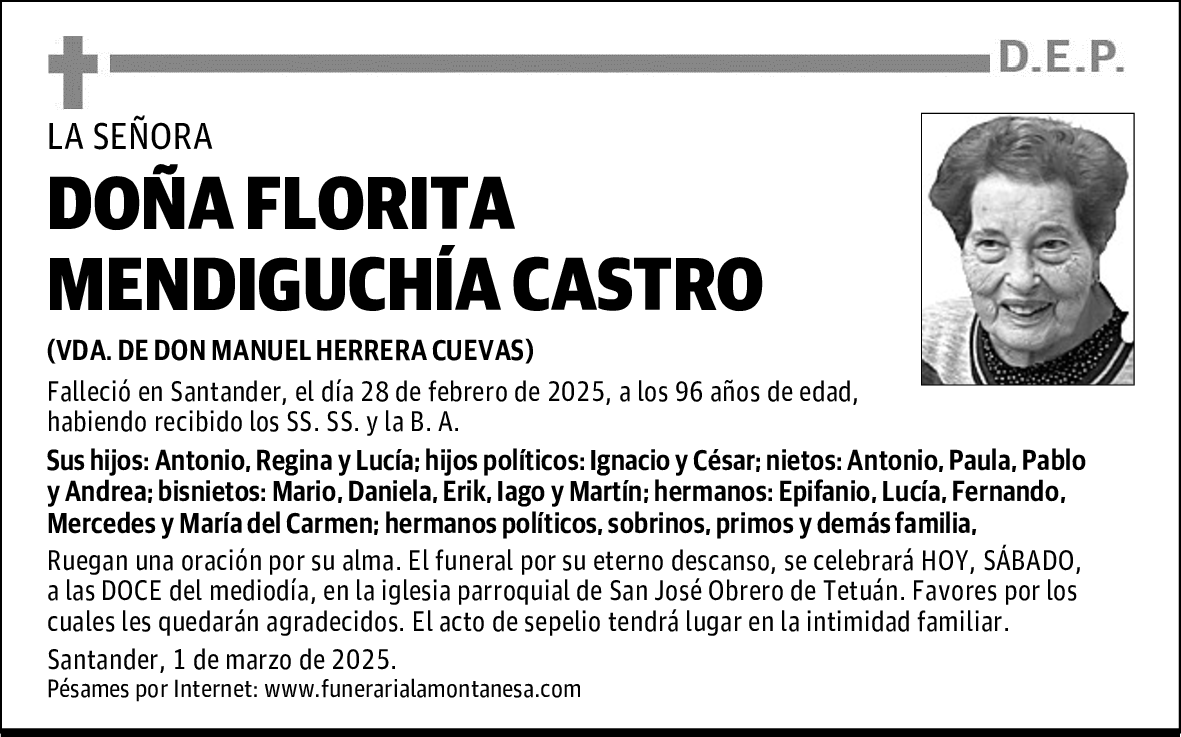 DOÑA FLORITA MENDIGUCHÍA CASTRO